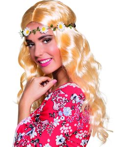 Blond Hippieperuk med Blomsterkrans