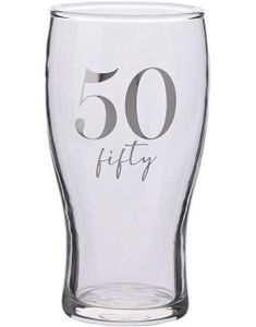 50 ÅR - Ølglass med Sølvfarget Tekst i Gaveeske 16 cm