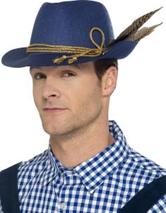 Autentisk Blå Oktoberfesthatt med Fjädrar