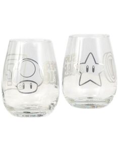 Super Mario Sett med 2 Fotløse Vinglass/Ølglass/Brusglass - 510 ml