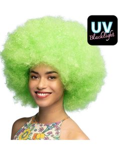 Stor Bustete UV Neongrønn Klovne-/Afroparykk