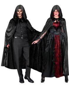 Svart Kostymekappe med Hette i Fløyel til Voksen 140 cm