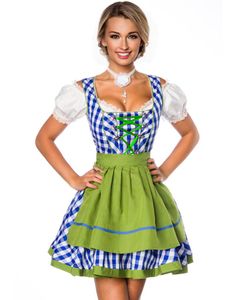Rutig Blå och Vit Traditionell Oktoberfest Kostym med Gröna Partier