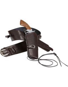 Autentiskt Brunt Skinnimiterat Bälte med Pistolhölster