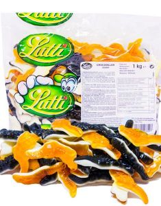 1 kg Pose med Svarte og Gule Krokodiller