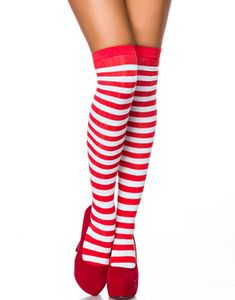 Randiga Röda och Vita Stickade Strumpor