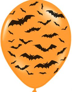 6 stk 30 cm Orange Latexballonger med Svarta Fladdermöss