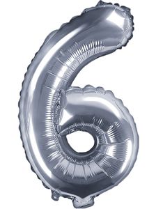 Talet 6 - Silverfärgad 35 cm Folieballong