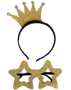Set med Diadem med Guldfärgad Krona och Stjärnglasögon