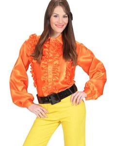 Satängskjorta med krås - orange