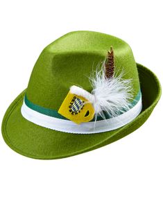 Oktoberfest  - Grön fedorahatt med band, fjäder och pynt