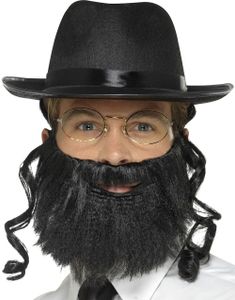 Rabbin Set med Skägg, Glasögon och Hatt med Hår