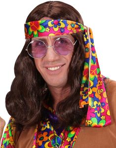 Lång Brun Hippie Peruk