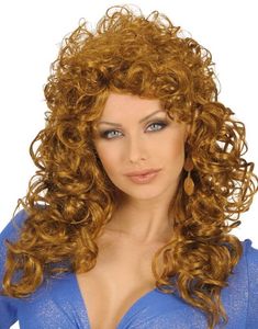 Fin Lockig Lång Peruk i Brunt