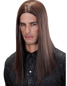 Lång brun peruk i bra kvalitet.