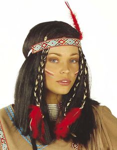 Svart Indianperuk med Pynt