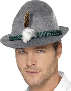 Ljus Grå Oktoberfesthatt med Grönt Rep och Fjäder