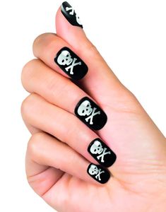 24 stk Svarta Dödskalle Lösnaglar med Limband