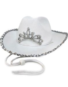 Hvit Cowboyhatt med Glitter og Snor
