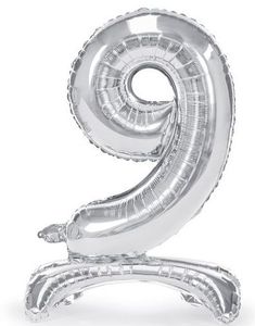 Tallet 9 - Sølvfarget Stor Stående Folieballong 70 cm