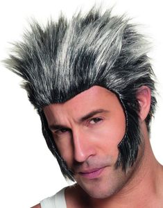 Svart och Grå Varulvperuk med Skinnskägg