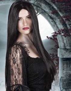 Lång Svart Peruk med Mittbena