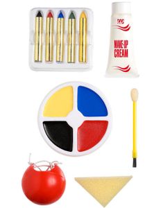 Clown - Komplett Sminkset med Färger, Svamp och Näsa!