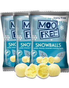 16 st Moo Free Snowballs - Riskulor med Veganskt Vit Chokladöverdrag - Hel Låda 0,56 kg