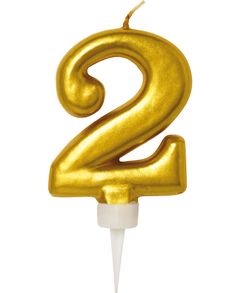2 Tal - Guldfärgade Tårtljus 11 cm