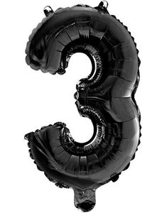 Talet 3 - Svart 41 cm Folieballong