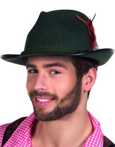 Mörk Grön Oktoberfesthatt Pyntad med Blommor, Band och Fjäder