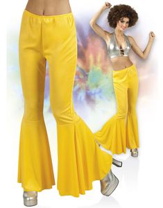 Gula Retro Utsvängda Byxor för Män och Kvinnor
