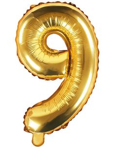 Talet 9 - Guldfärgad 35 cm Folieballong