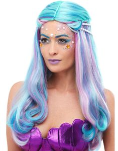 Pastellfärgad Sjöjungfru Peruk med Pärlor