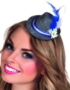 Mini Oktoberfesthatt Pyntad med Blommor, Band och Fjädrar