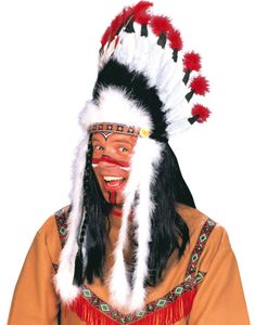 Indian Huvudplagg med Svarta, Vita och Röda Fjädrar
