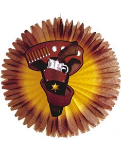 Brun Stor Pappersfläkt med Cowboy Hölster Motiv 55 cm