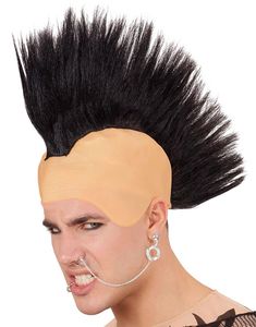Svart Tuppkam Peruk med Skalliga Sidor