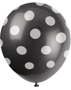 6 st Svarta Ballonger med Vita Polka Dots 30 cm