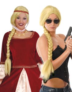 Blond Peruk med Lång Fläta