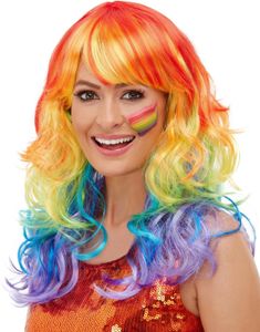 Regnbågsfärgad Peruk med Vågor och Lugg