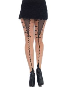 Hudfärgad Strumpbyxa med Kubansk Häl, Linjer och Knappar