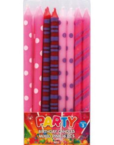 16 stk Rosa Tårtljus 13 cm