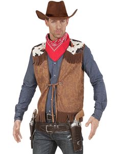 Brun Cowboy Maskeradväst med Fransar - Strl M/L