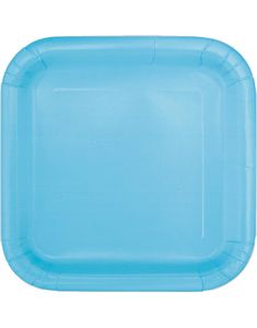 14 st Fyrkantiga Ljusblå Papptallrikar 22 cm