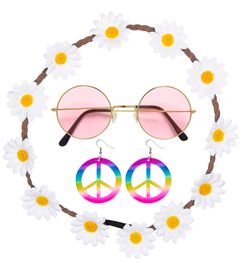 Hippieset med Blomsterkrans, Glasögon och Örhängen