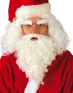 Krøllete Skulderlang Hvit Nisseparykk og Krøllete Skjegg