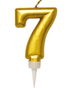 7 Tal - Guldfärgat Tårtljus 11 cm