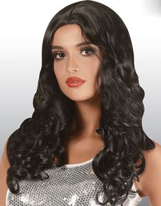 Svart Deluxeperuk med Lockar och Naturligt Utseende