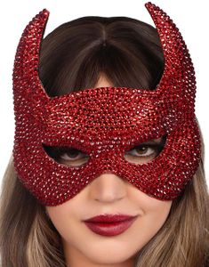 Forførende Rød Djevel Øyemaske med Små Røde Steiner